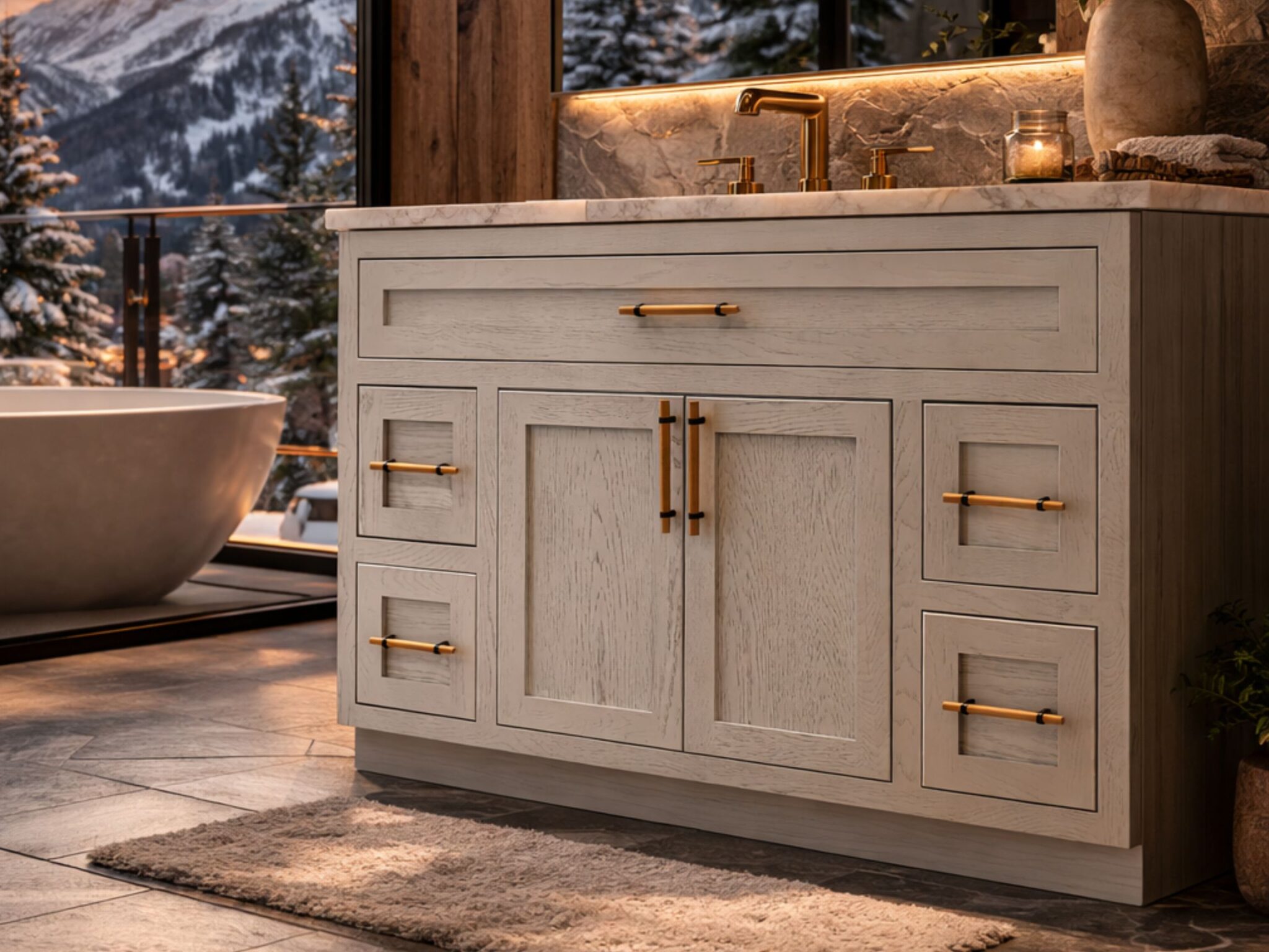 Multi Vanity Inset Inset Winter Oak Vanity - Kitchen and Bath Cabinets